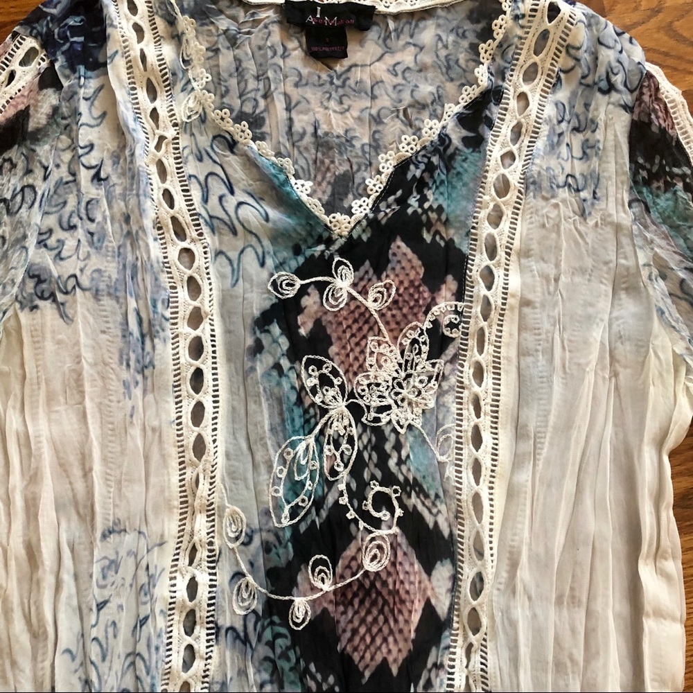 Alberto Makali boho chic accordion 3/4 sleeve Top size Small - Picture 7 of 8